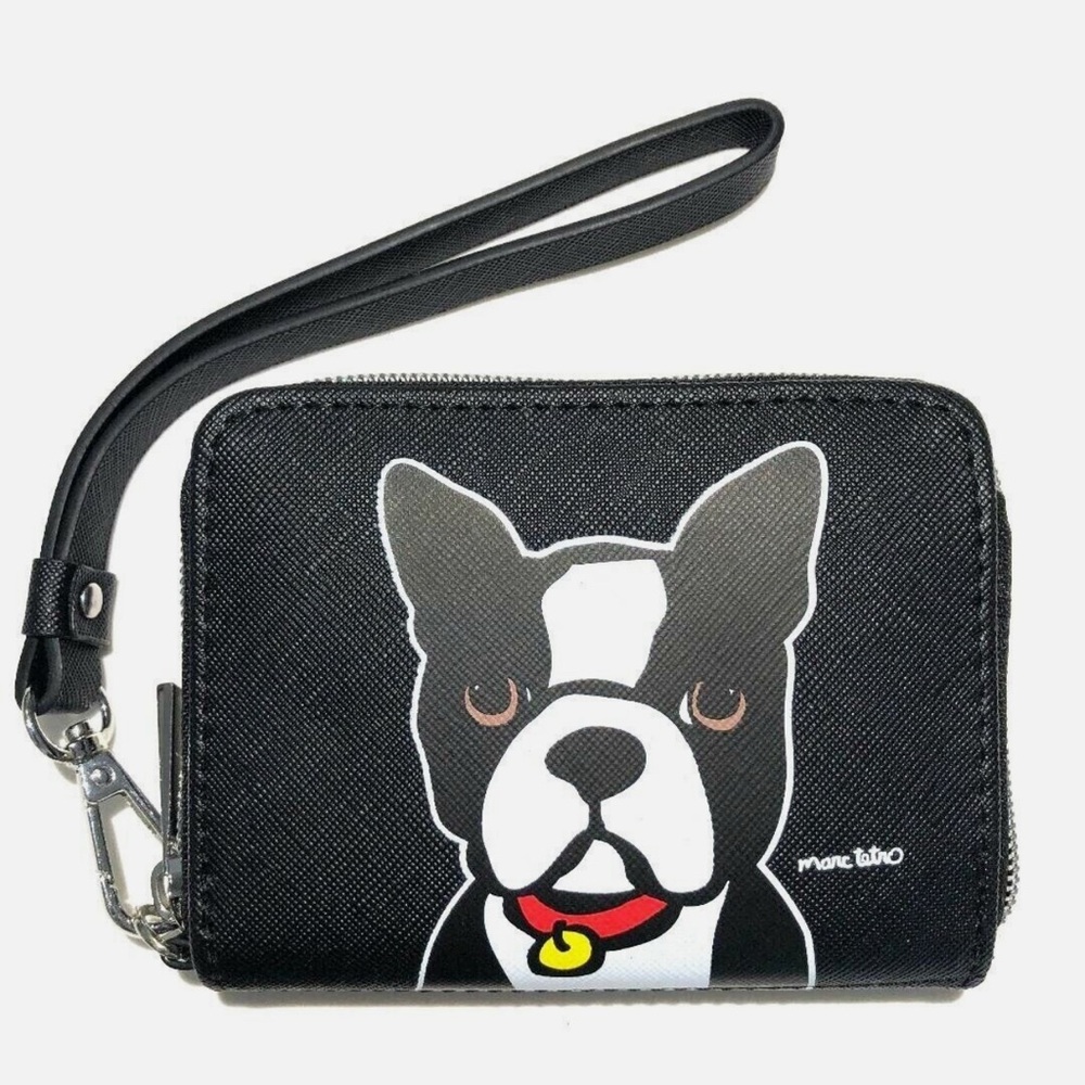 NIB MARC TETRO BOSTON TERRIER BLACK SMALL ZIPPER WALLET WRISTLET BAG
